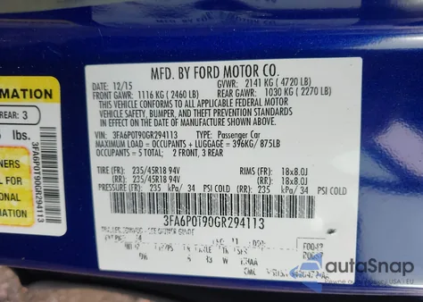 2016 Ford Fusion Se из США, поврежденный, VIN 3FA6P0T90GR294113
